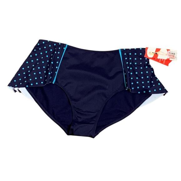 SPANX Navy Splash Polka Dot Skirited Shaping Bikini Bottom - Size 12 - Picture 1 of 10
